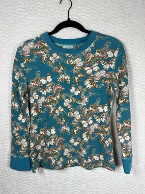 Sundance Teal Floral & Butterfly Crewneck Sweater